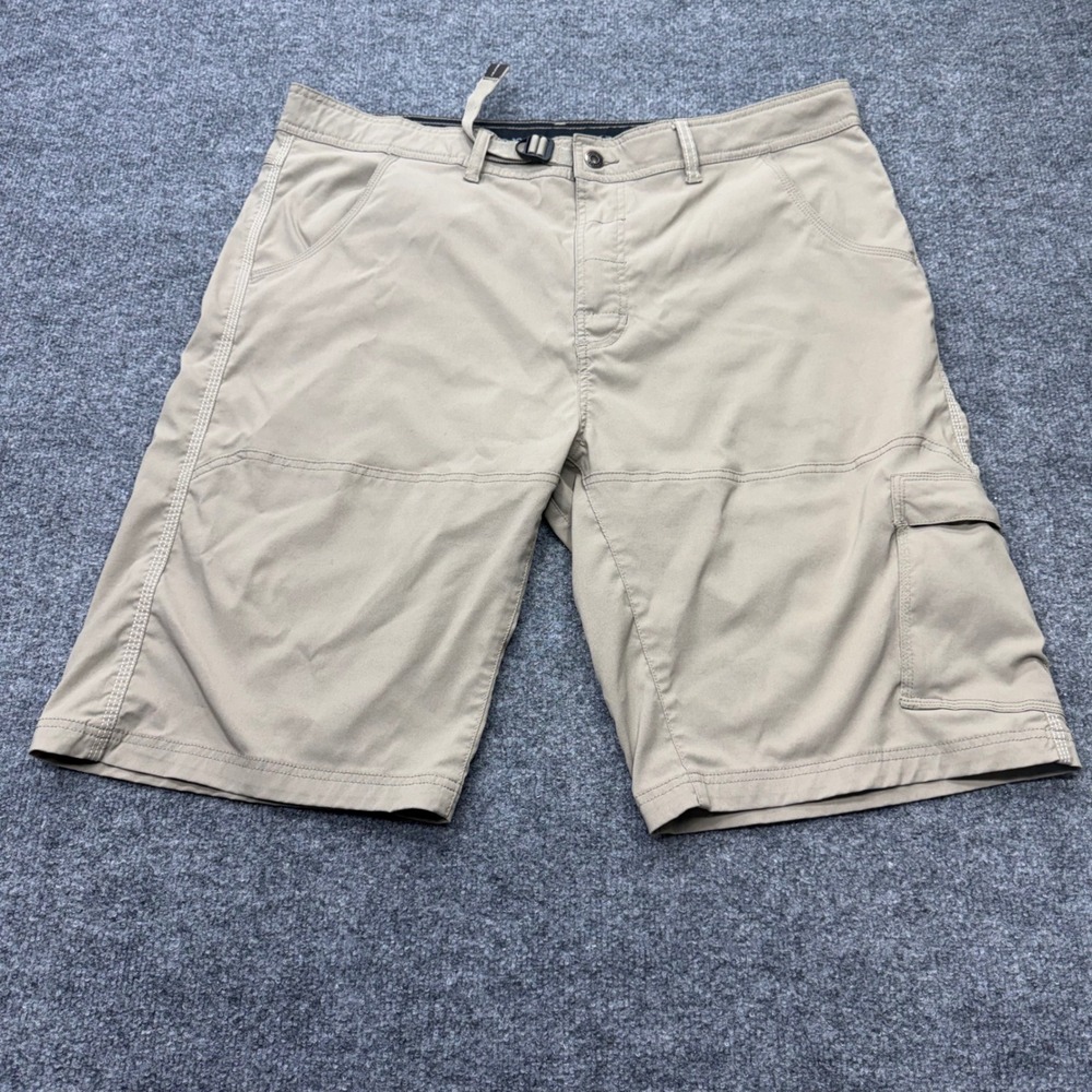 Prana Zion Mens Hiking Shorts Size 40 Khaki Tan Stretch Cargo Quick Dry Belted